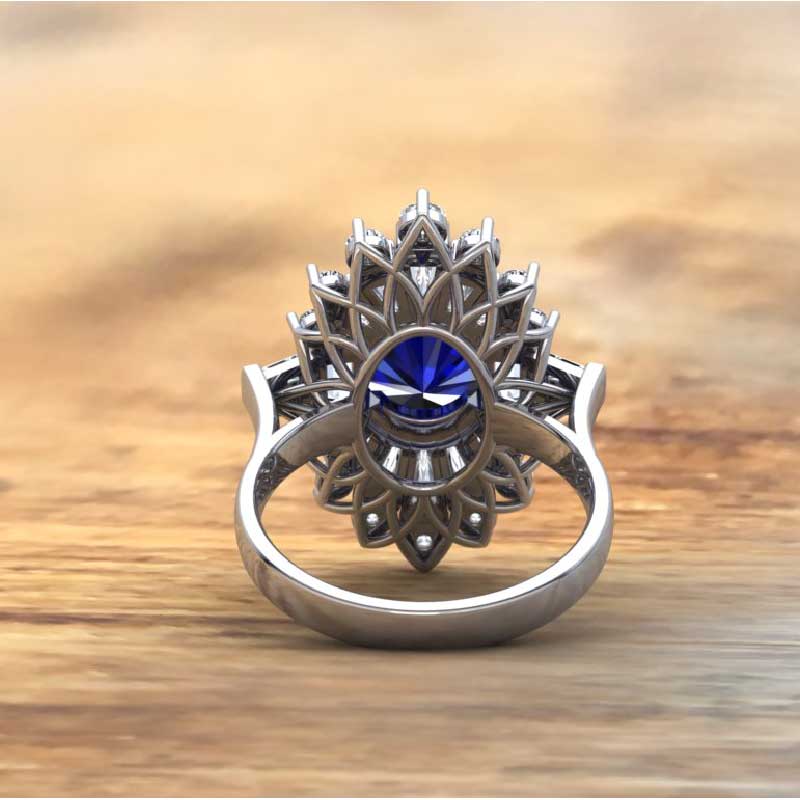 Custom Made Blue Sapphire and Diamond Ring, Setting Detail