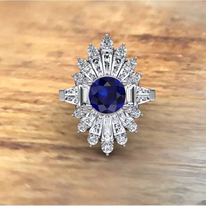 Custom Made Blue Sapphire and Diamond Ring