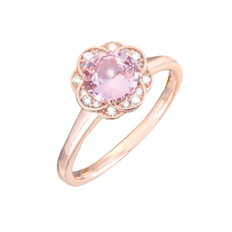 Vintage Elegance Pink Sapphire Engagement Ring with Flower Petal Diamond Halo