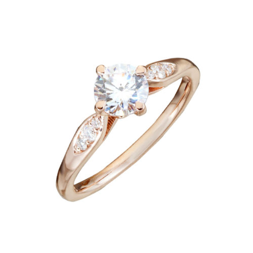 Rose Gold Vintage Diamond Engagement Ring with Diamond Accents along the Band