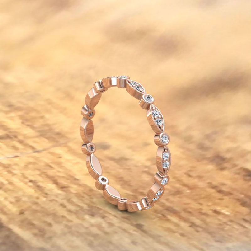 Custom Made Rose Gold and Diamond Wedding Band with Pear Shape Diamond Halo Engagement Ring
