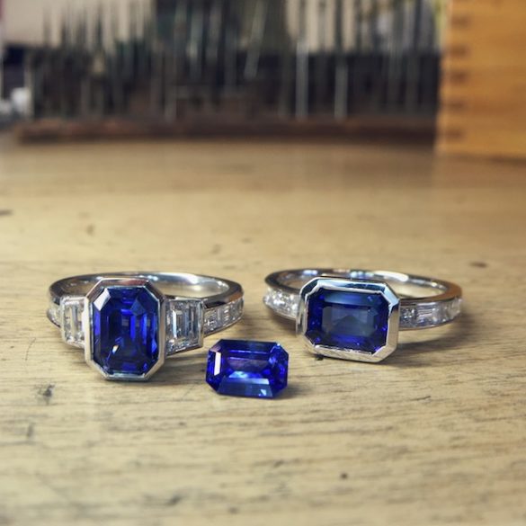 Sapphire set of rings with loose gemstone