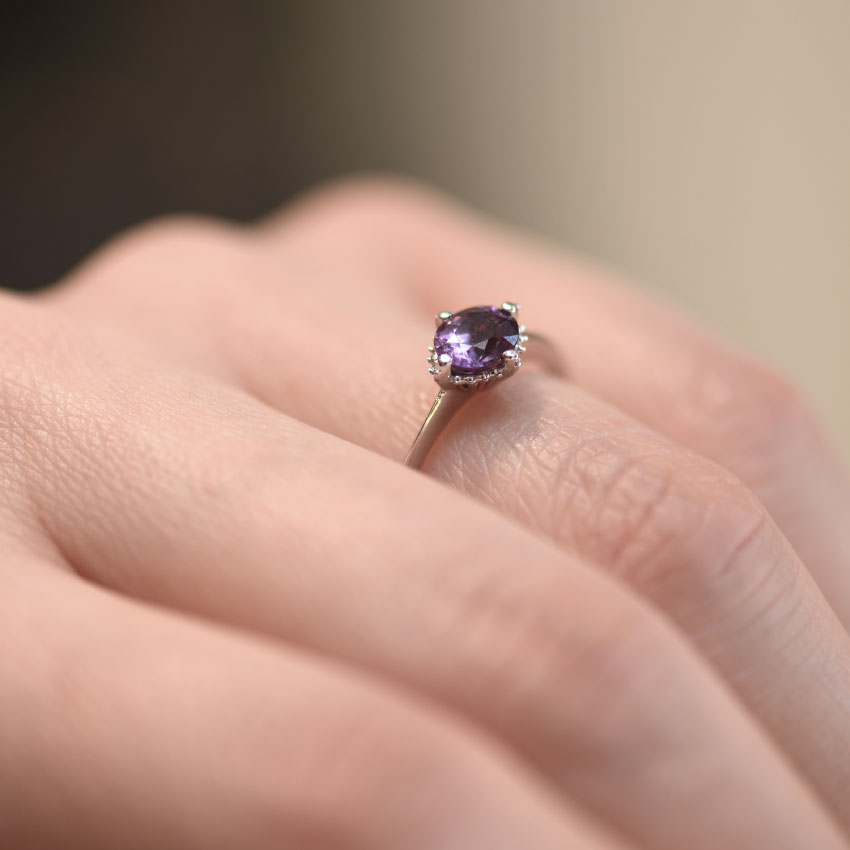 Magenta Sapphire Ring In White Gold Hand View
