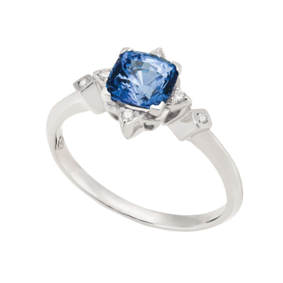 Blue Sapphire Ring With Diamond Accents In White Gold