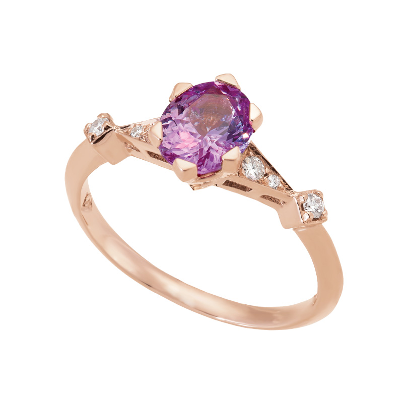 Pink Sapphire And Diamond Ring In Rose Gold