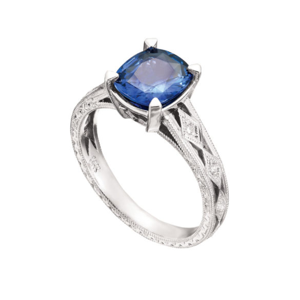 Violet Blue Sapphire With Diamond Accents In White Gold Ring