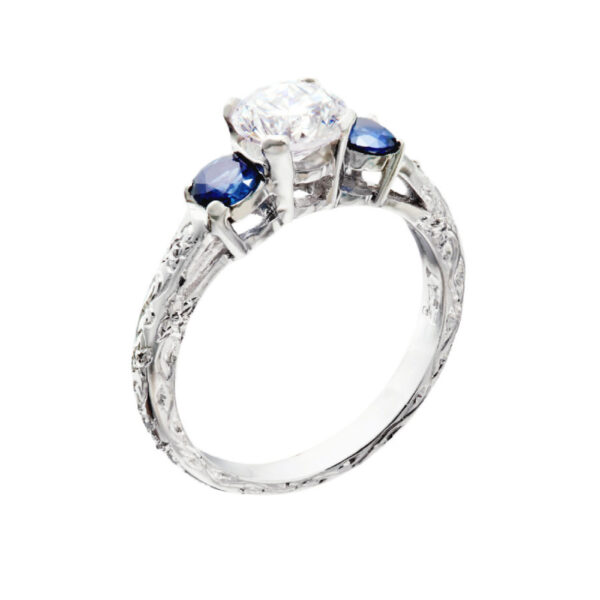 Hand Engraved Leaf and Vine Diamond and Sapphire Ring – Christopher ...