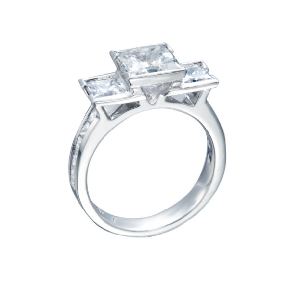 3 Stone Princess Cut Tiered Diamond Engagement Ring