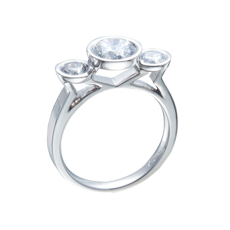 3 Stone Bevel Set Diamond Engagement Ring