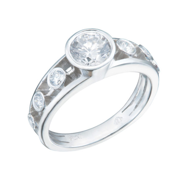 Bezel Set Diamond Engagement Ring With Diamond Accents