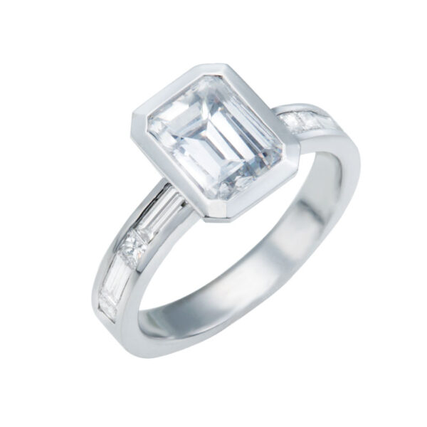 Bezel Set Emerald Cut Diamond Engagement Ring – Christopher Duquet Fine ...