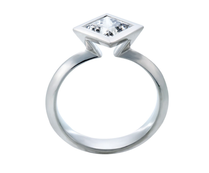 Bezel Set On Point Princess Cut Solitaire Diamond Engagement Ring ...