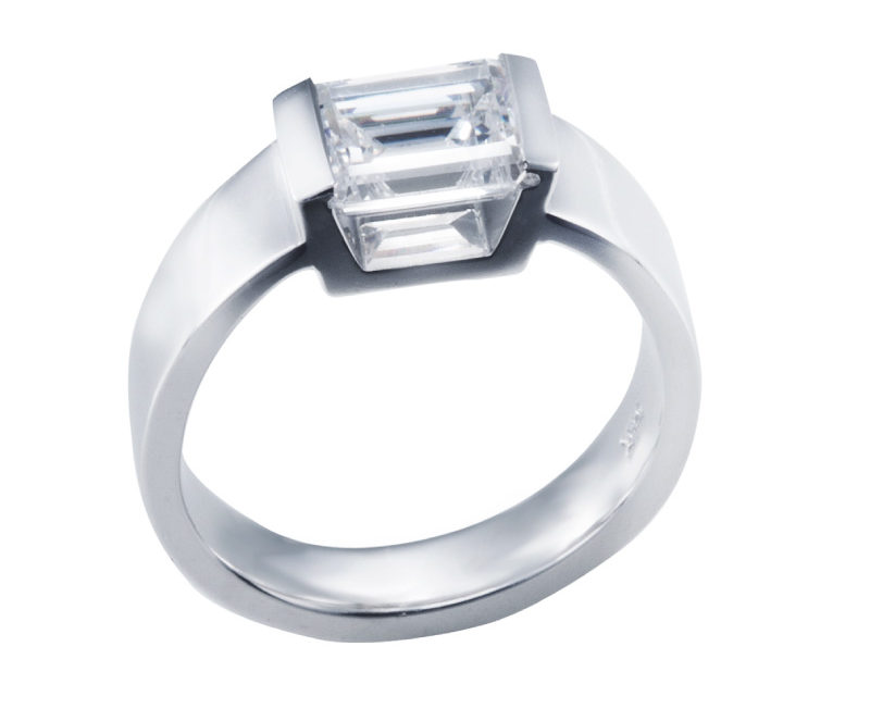 Emerald Cut Diamond Solitaire Engagement Ring with Open Channel Setting ...