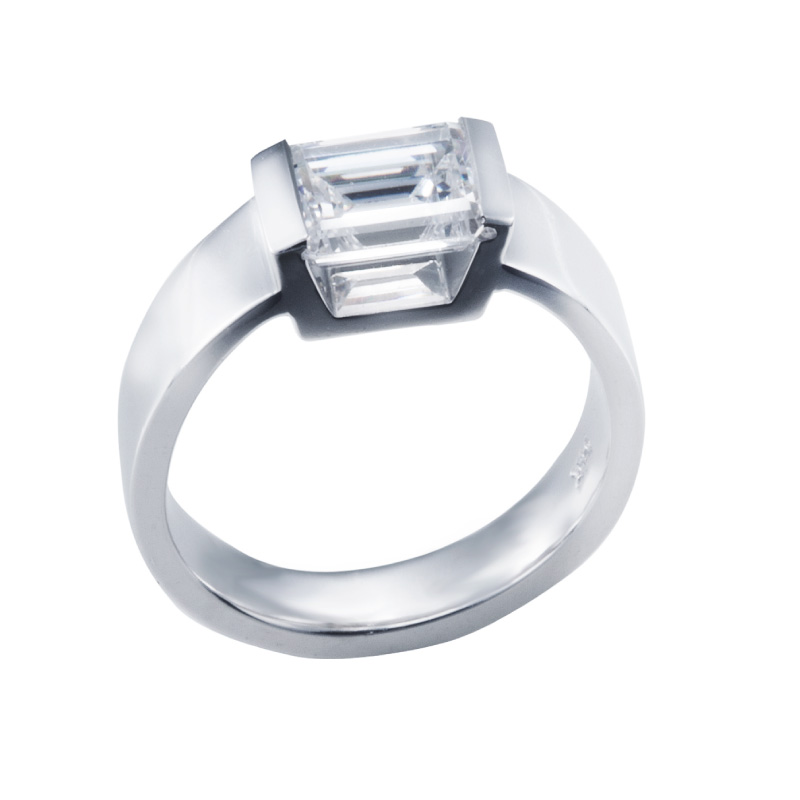 Emerald Cut Diamond Solitaire Engagement Ring with Open Channel Setting