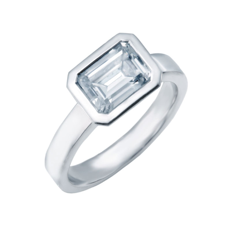 Emerald Cut Bezel Set Diamond Solitaire Engagement Ring