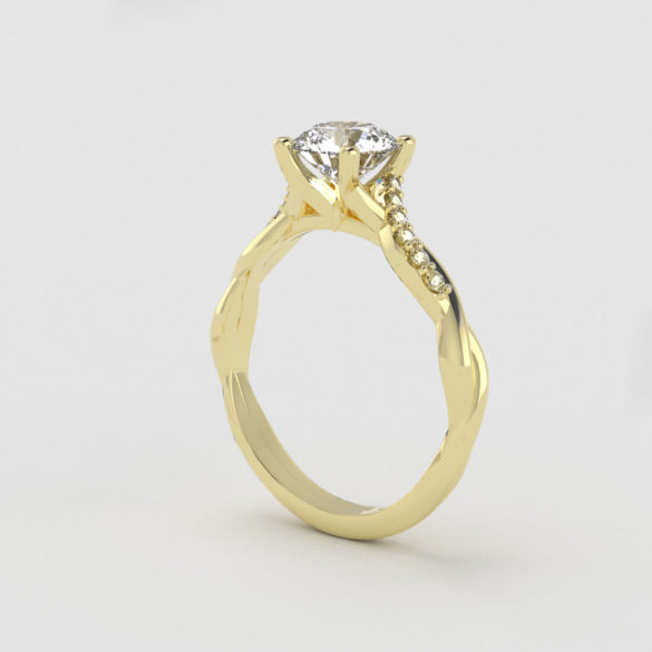 Round Brilliant Cut Twisted Vine Engagement Ring With Pavé Set Diamonds ...