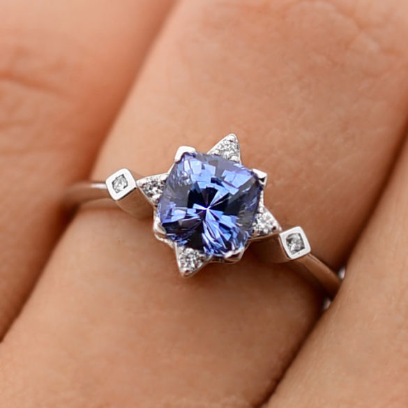 Blue Sapphire Ring With Diamond Accents In White Gold