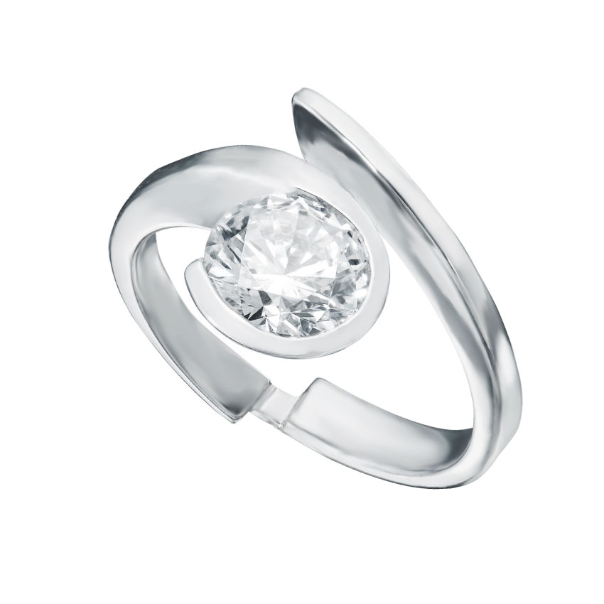 Asymmetrical Wrap Around Channel Set Diamond Ring With An Interlocking Diamond Wedding Band