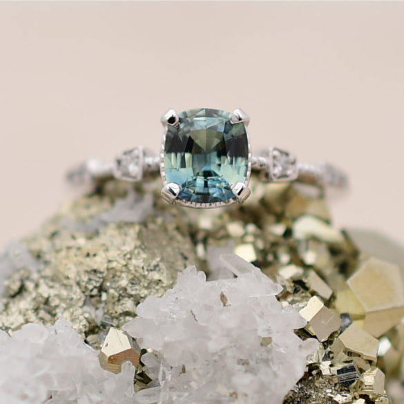 Blue Green Sapphire Alternative Engagement Ring