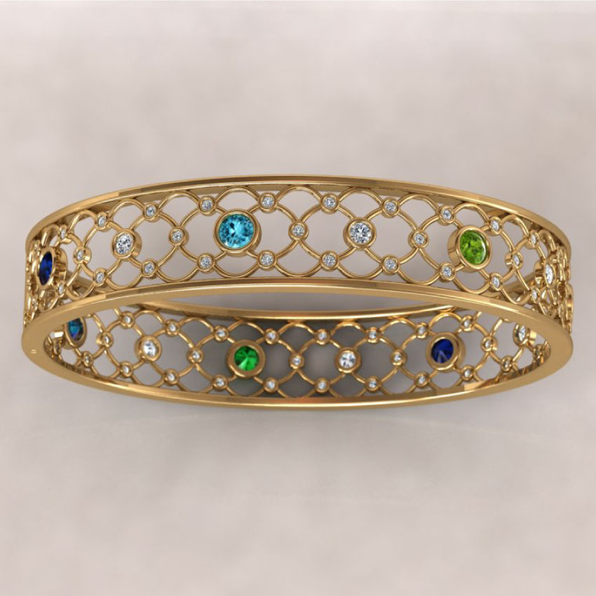 Gold Bracelet with Colorful Gemstones