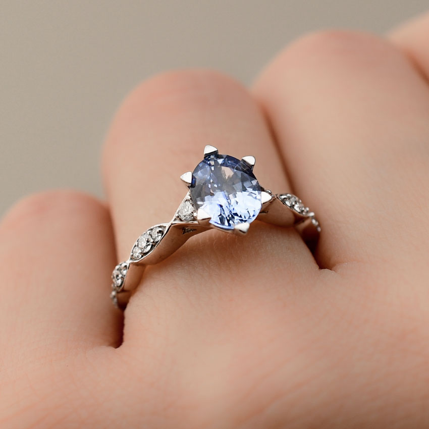 Blue Oval Sapphire Ultralight Alternative Engagement Ring Hand View