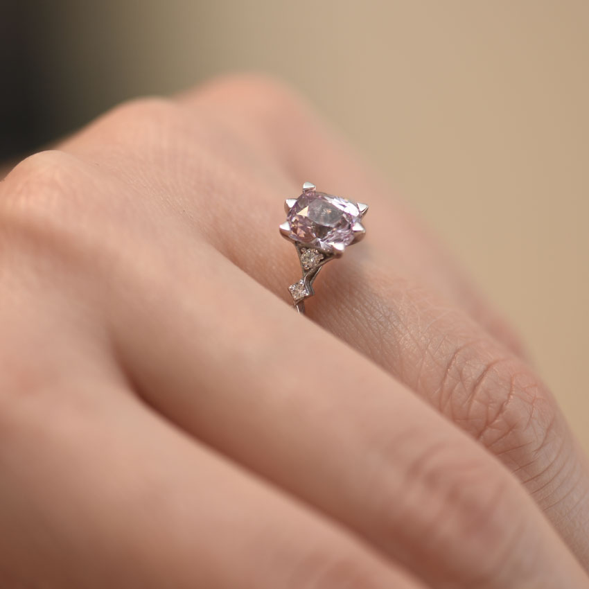 Pink Sapphire Ultralight Alternative Engagement Ring Hand View