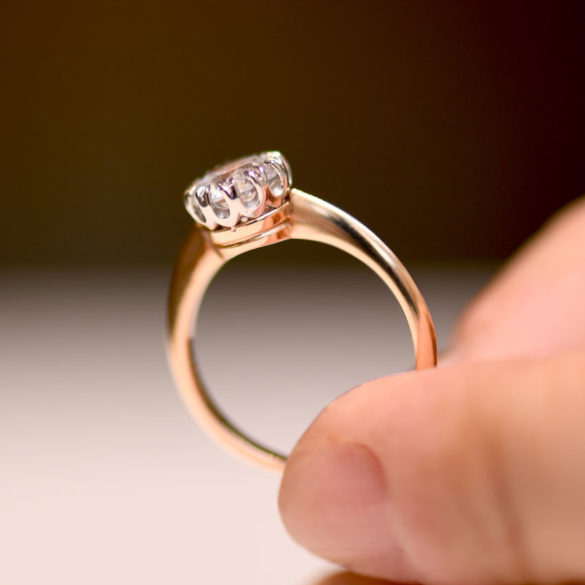 10 Prong Diamond Solitare in Rose Gold in Platinum Setting
