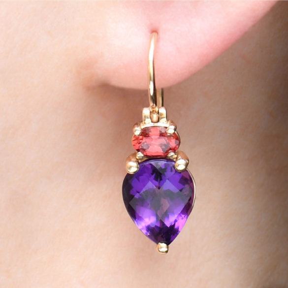 Amethyst and Red Sapphire Earring