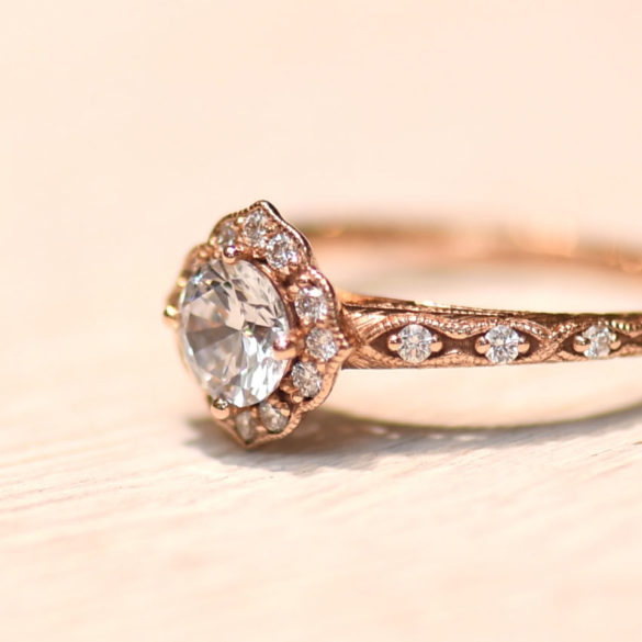 Diamond Engagement Ring With Hand Crafted Milgrain Detail
