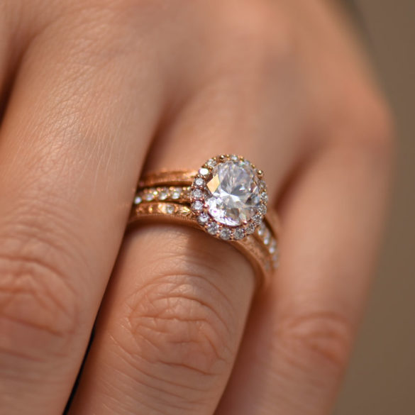 Oval Diamond Ring With Stacking Rings in Rose Gold