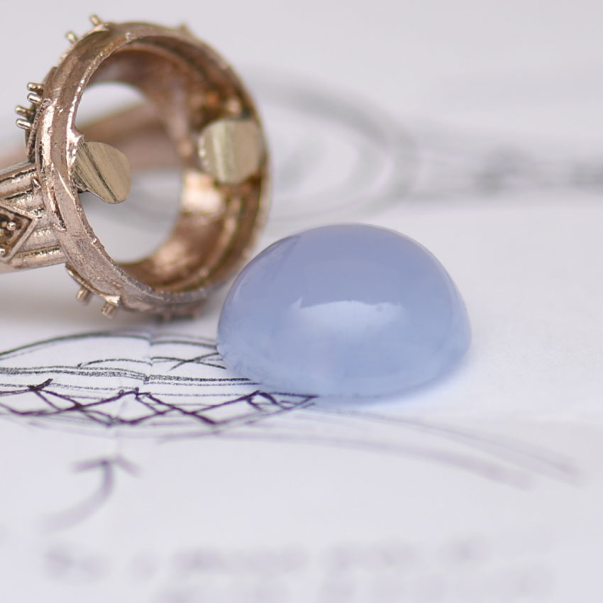 Gray Chalcedony And Diamond Ring Sketch Christopher Duquet