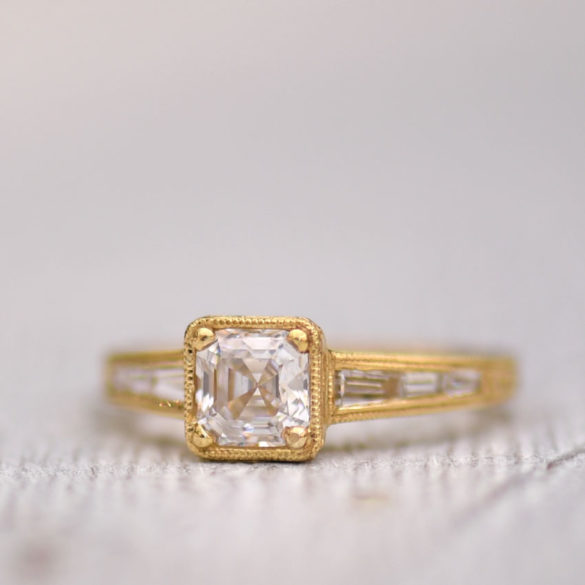 Square Diamond With Milgrain Details Yellow Gold Ring