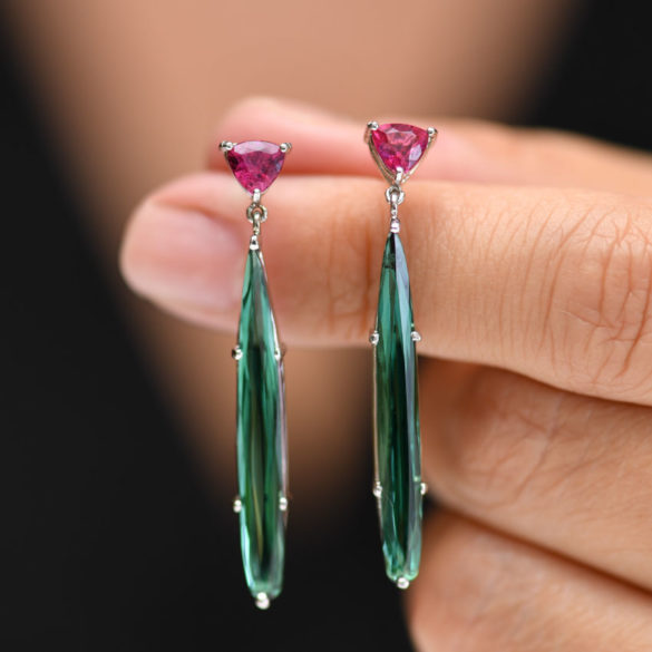 Green and Pink Tourmaline Earrings