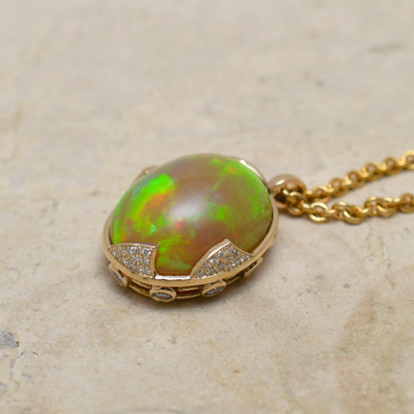Opal and Diamond Pendant with Necklace