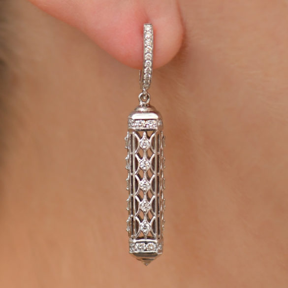 14 karat white gold and diamond mid-century modern earrings