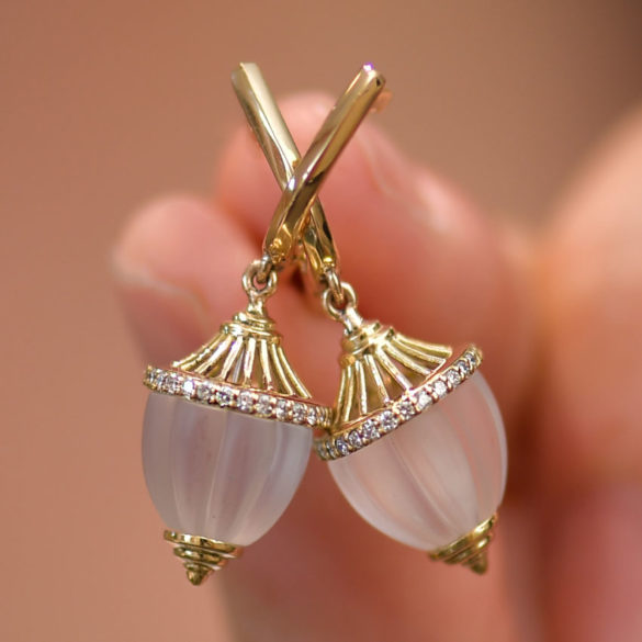 Carved Quartz and Diamond Drop Earrings