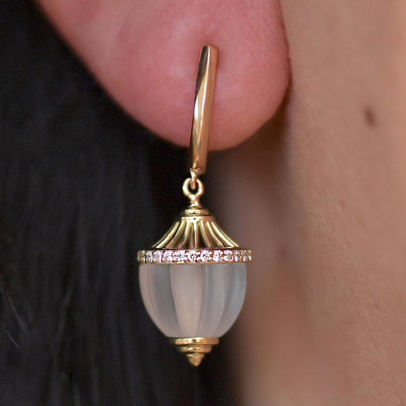 Carved Quartz and Diamond Drop Earrings