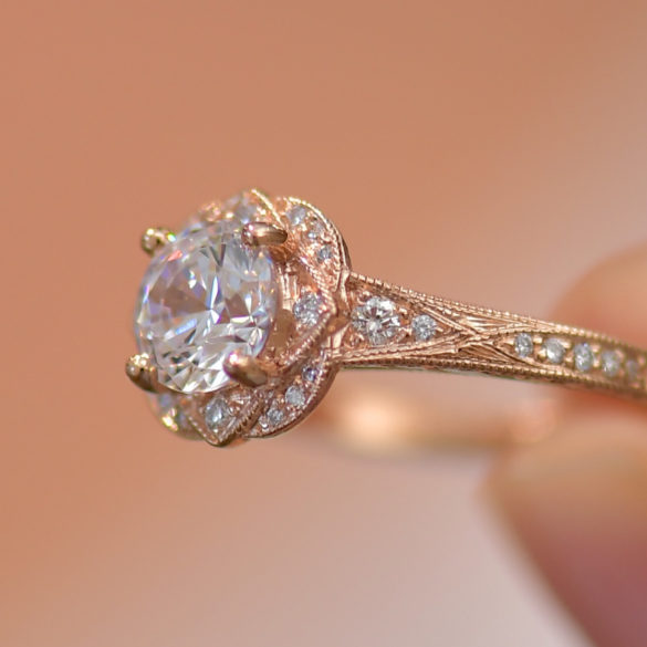 Vintage Rose Gold Halo Diamond Engagement Ring