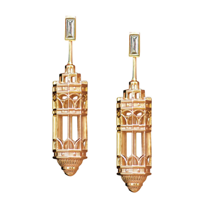 Chicago Lights Gold Earrings with Diamond Post