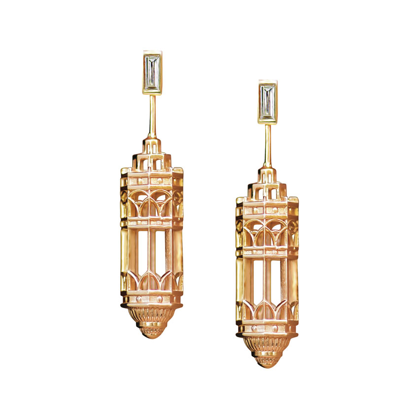 Chicago Lights Gold Earrings with Diamond Post