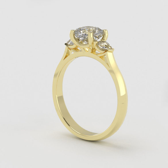 Cushion Shaped Diamond Engagement Ring With Pear Shaped Diamond Accents