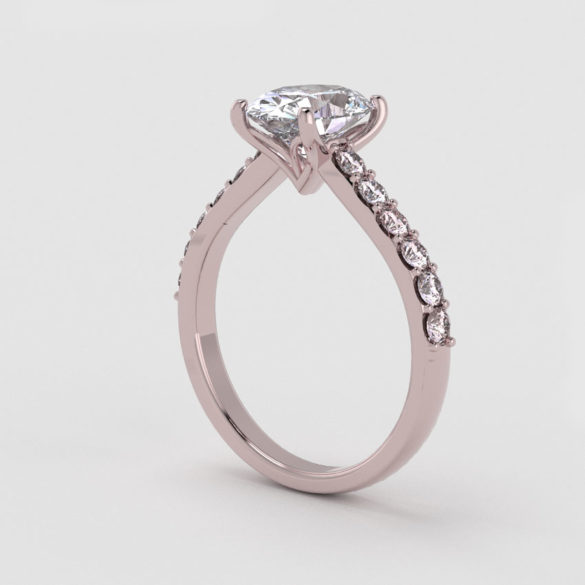 Oval Diamond Solitaire Engagement Ring With Pavé Set Diamond Band