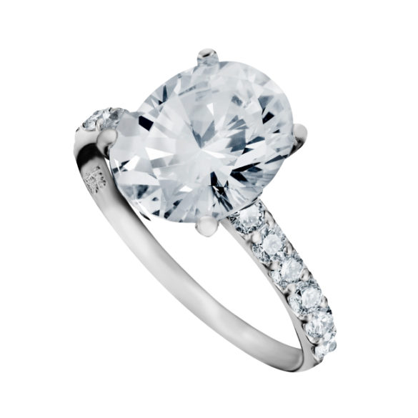 Oval Diamond Solitaire Engagement Ring With Pavé Set Diamond Band