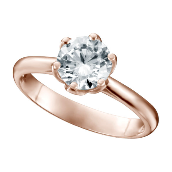 Rose Gold Round Cut Solitaire Diamond Engagement Ring With a 6 Prong Setting