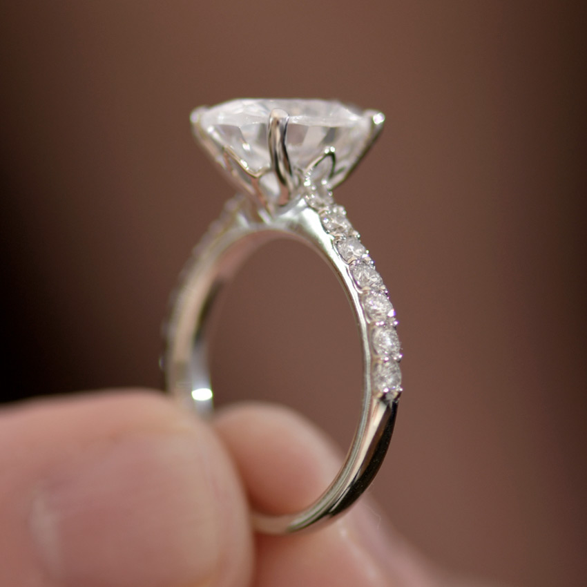 Oval Diamond Engagement Ring Pave Set Diamond Band Setting Detail Christopher Duquet 
