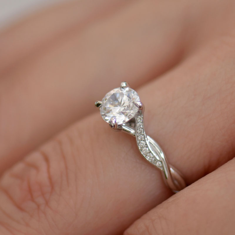 Round Brilliant Cut Twisted Vine Engagement Ring With Pavé Set Diamonds Christopher Duquet