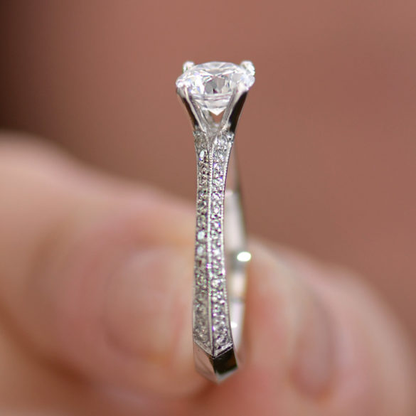 Knife Edge Diamond Engagement ring with Pavé Diamond Band