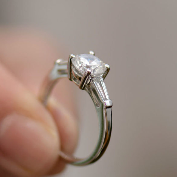 Round Cut Diamond Engagement Ring with Tapered Baguettes
