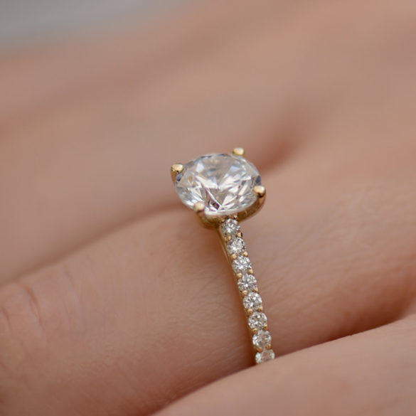 Yellow Gold Diamond Engagement Ring With French Pavé Diamond Accents