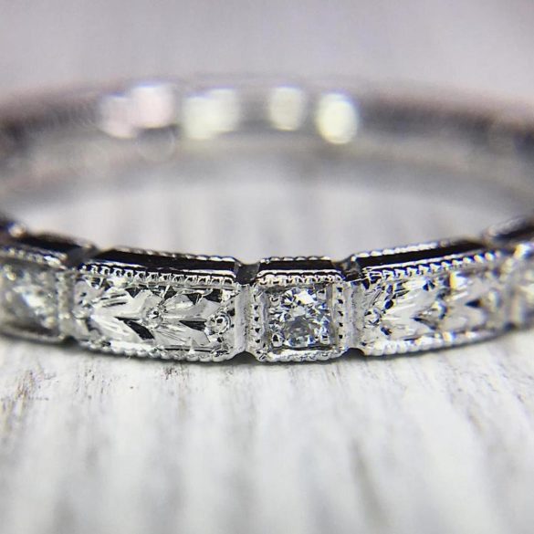 Vintage Style Wedding Band with Hand Engraved Detail
